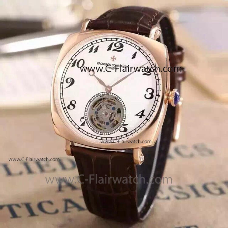 Vacheron Constantin Geneve Fake Rose Gold White Tourbillon Dial